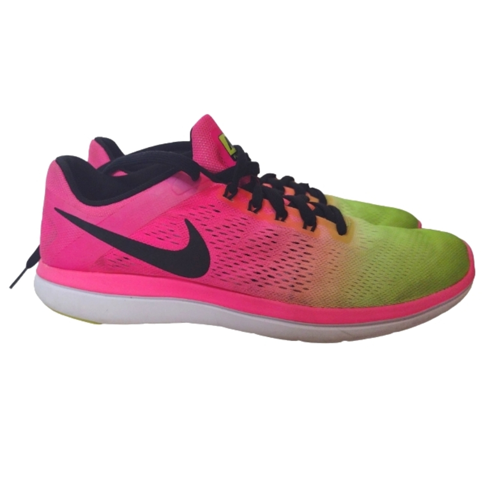 Nike Flex 2016 RN Volt Pink Black Running Shoes Mens Size 10 844737-999